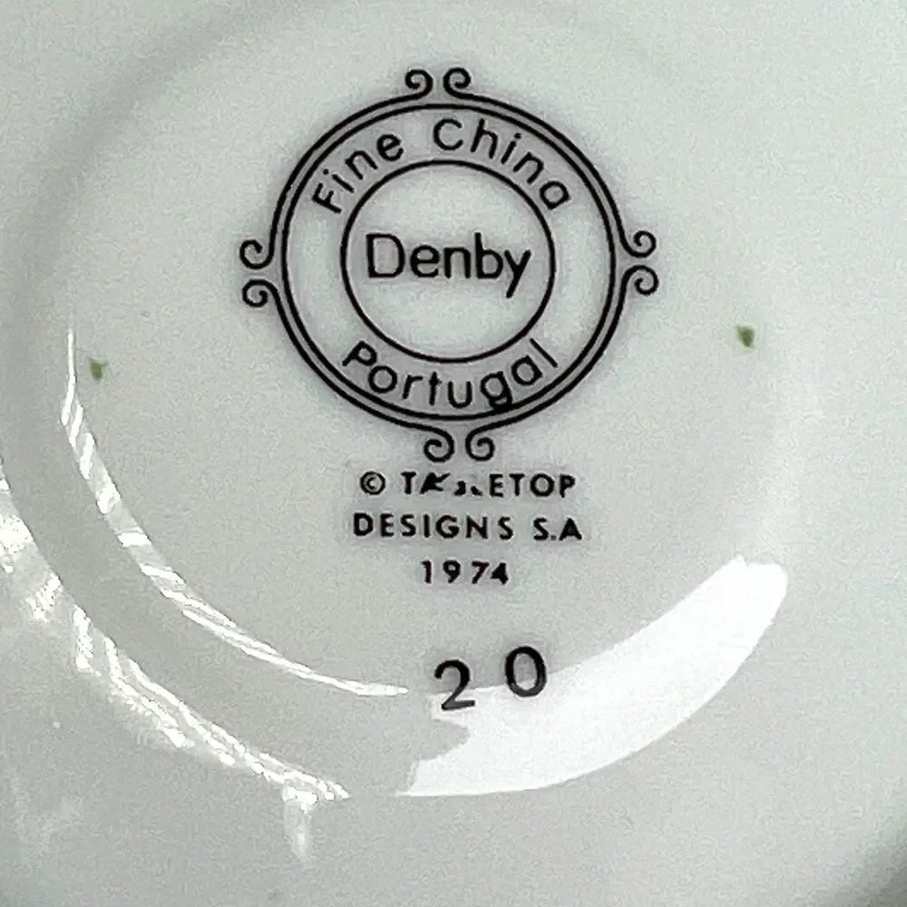 Denby-Langley Your Majesty Flat Demitasse Porcelain Cup Saucer Set Trumpet Vine